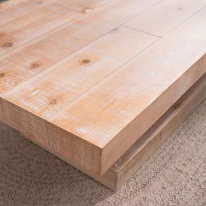 Modern Rustic Coffee Table, Rectangular Center Table For Living Room - Natural Wood Wash / Rustic