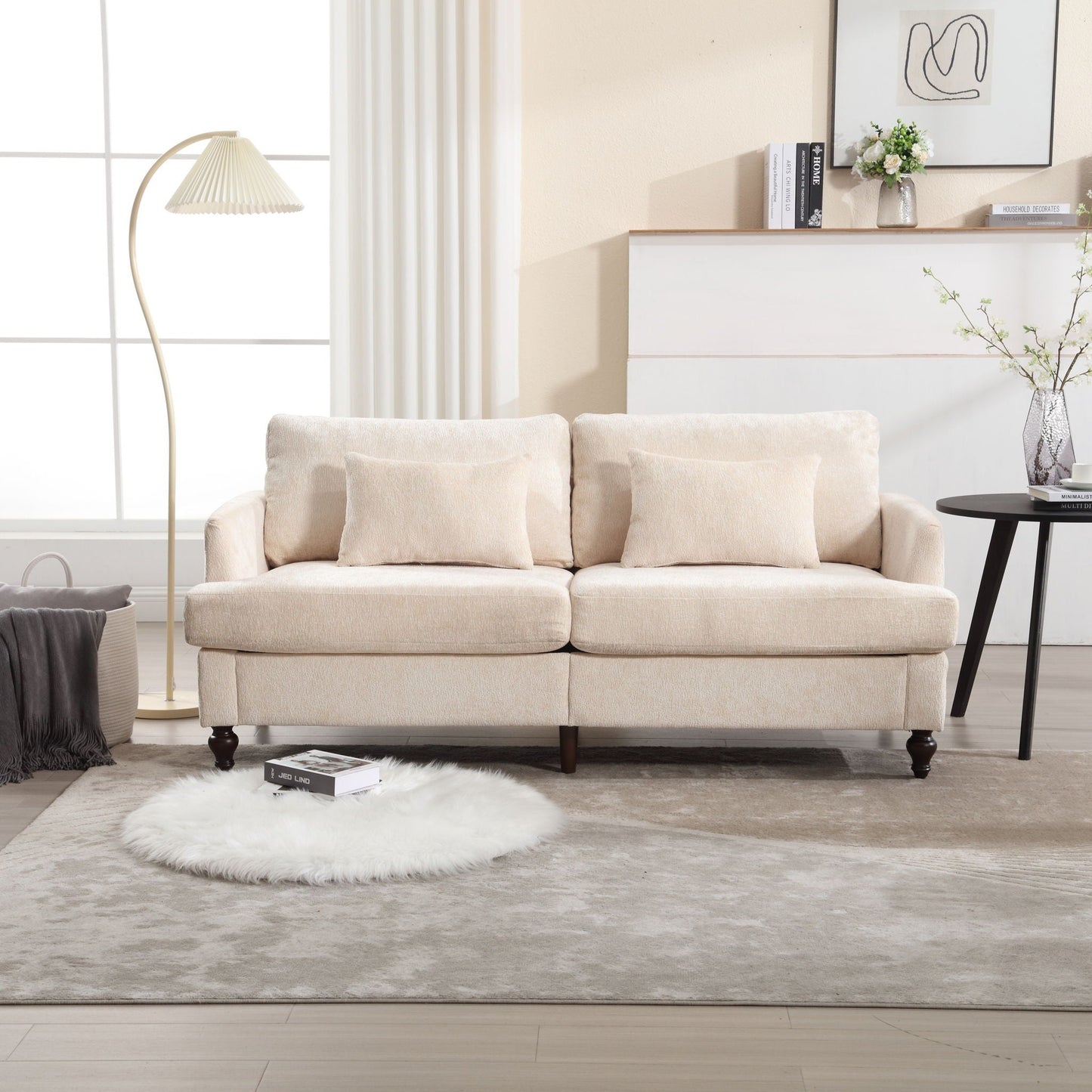 Mid Century Modern Fabric Loveseat Sofa, 2 Seat Upholstered Couch