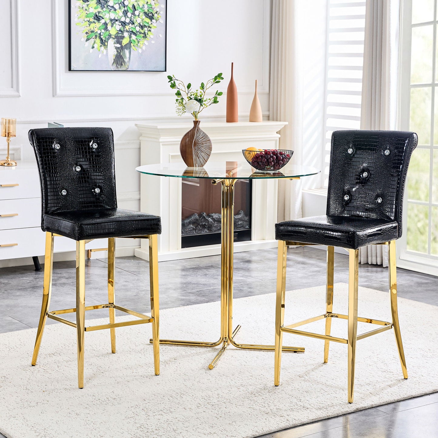 Bar Chairs With Crystal Clasp Design (Set of 2)