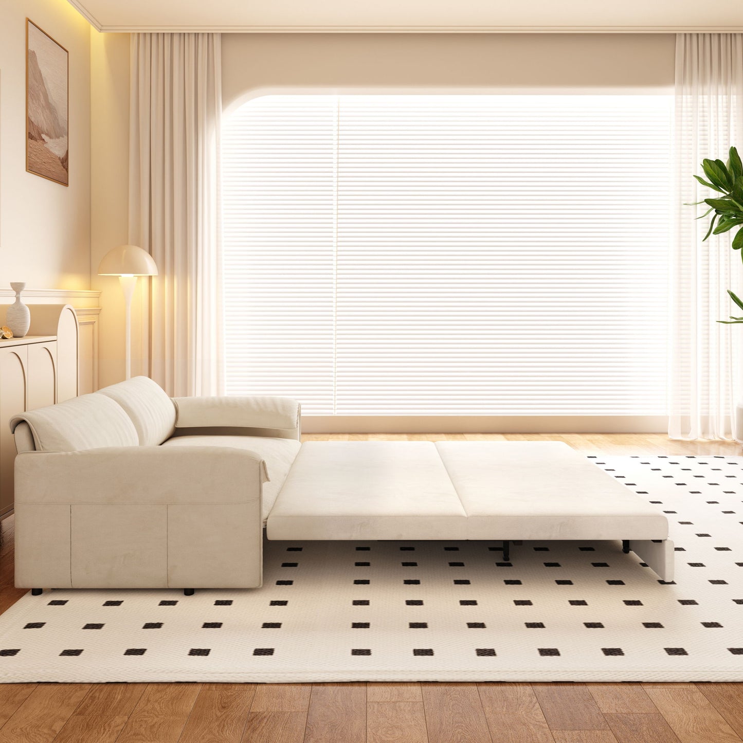 Queen Pull Out Sofa Bed With Side Storage