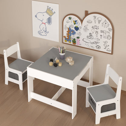 Kids Table And Chair Set, 3 In 1 Activity Table With Storage Drawer For Toddlers Drawing, Reading, Crafts, 2 In 1 Detachable Top - White