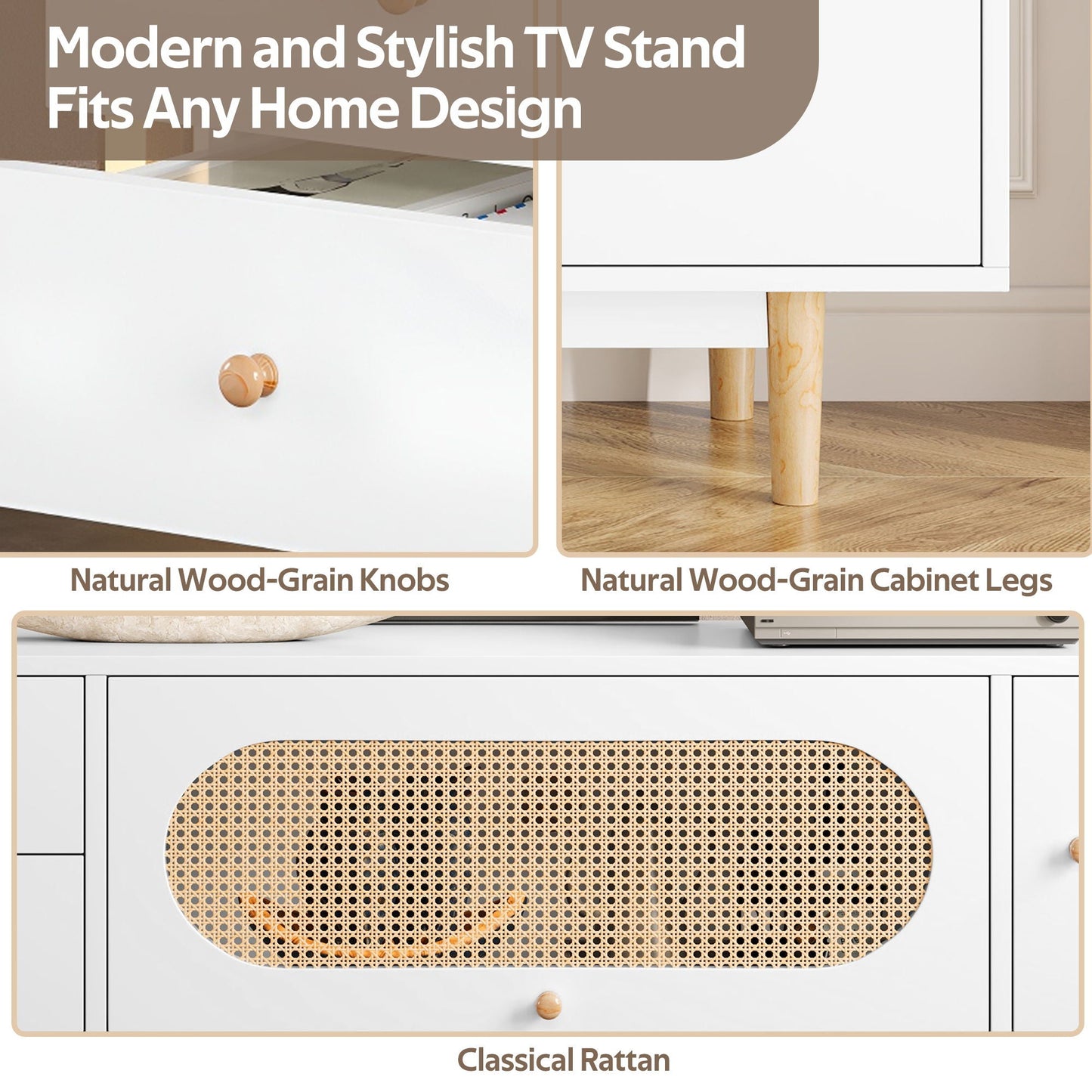 70" TV Stand With Drawers - White