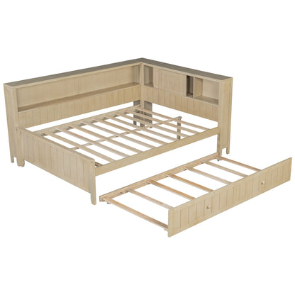 Full Size Daybed With Storage Shelves And Trundle - Ancient White