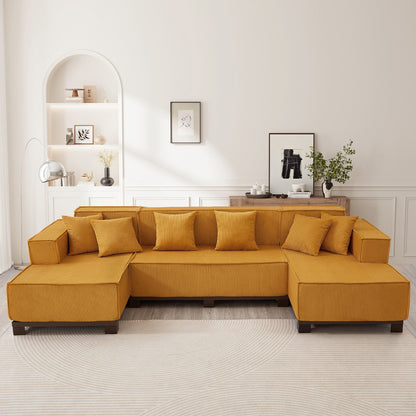 U-Shaped Sectional Sofa With RGB LED Light Strip And 6 Pillows