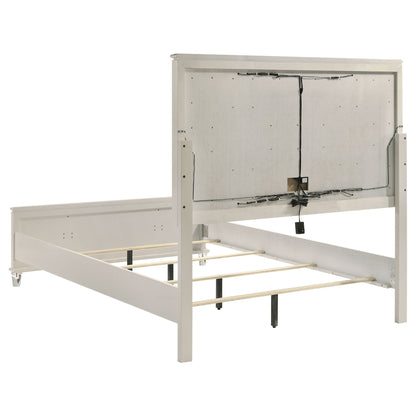 Olivia Queen Panel Bed LED Headboard Pearl White