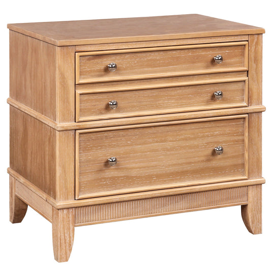 Hazel - 3 Drawer Side Table For Living Room, Hallway, Entryway Solid Wood With Silver Handles - Natural
