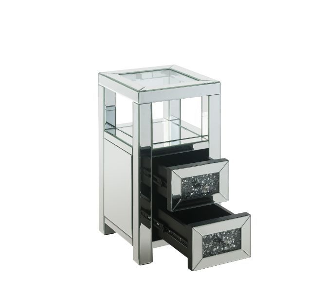 Noralie - 24" Accent Table - Clear Glass, Mirrored & Faux Diamonds
