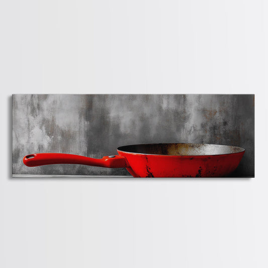 Red Skillet, Rustic Kitchen, Vintage Pan, Bold Cookware, Framed Canvas Print, Kitchen Wall Art, Retro Decor, Culinary Inspiration