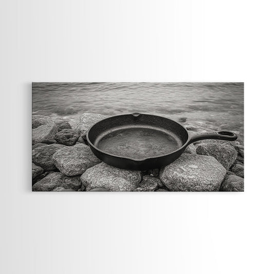 Cast Iron Skillet, rustic kitchen art, farmhouse decor, food review kitchen art, vintage cookware print, coastal decor, Canvas Print