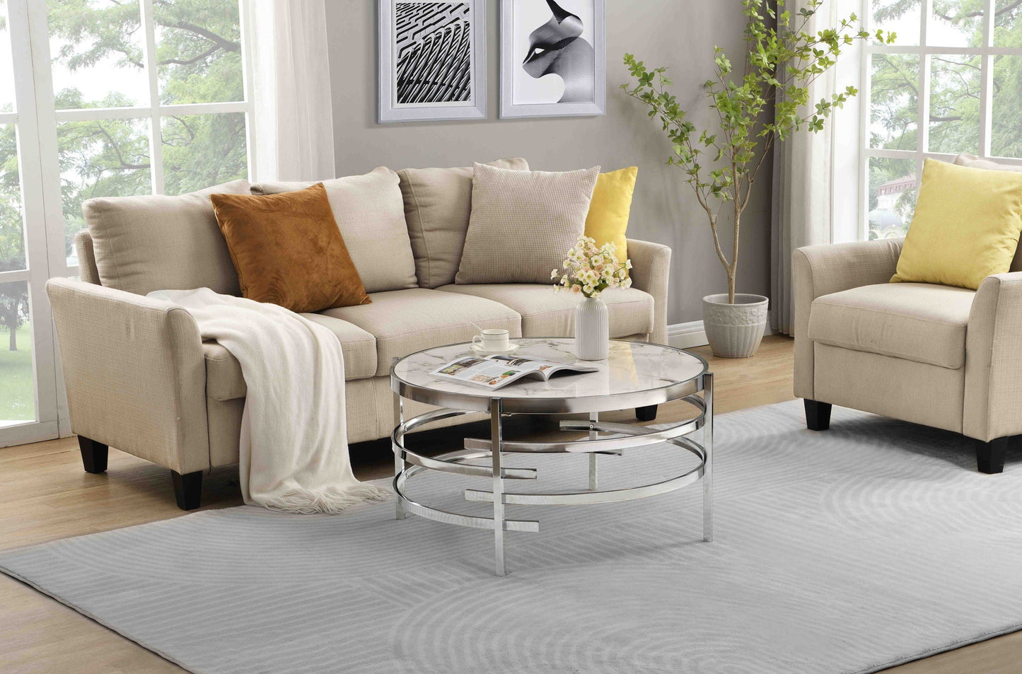 Elegant Round Table With Sintered Stone Top & Sturdy Metal Frame