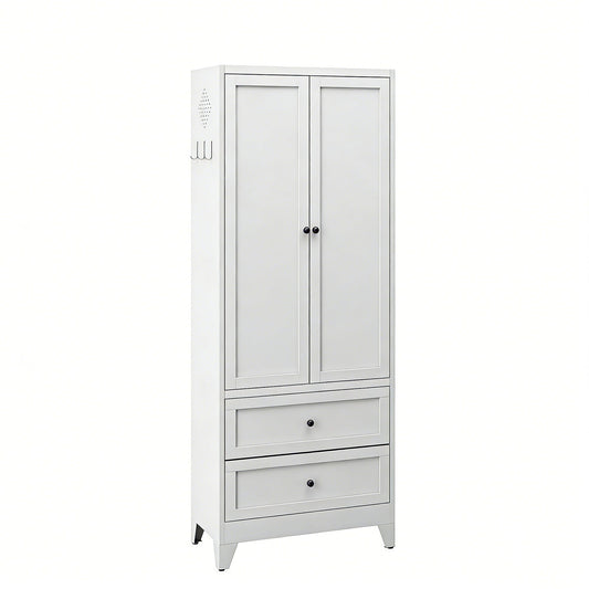 Pantry Cabinet With 2 Drawers, Adjustable Shelves, Freestanding Kitchen Storage Organizer - White