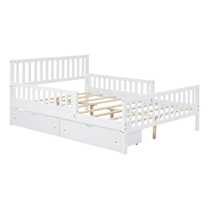 Platform Bed With Guardrails On Both Sides And 2 Storage Drawers