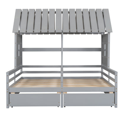 House Platform Beds With 2 Drawers, Side By Side Design
