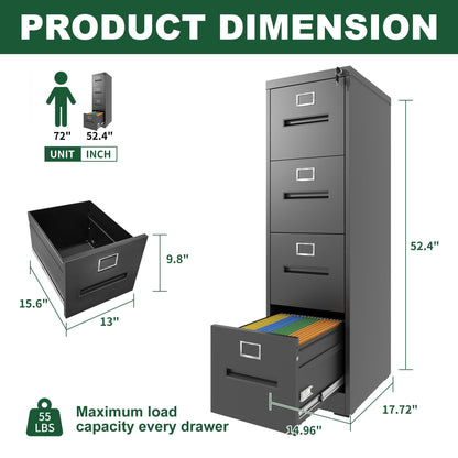 Premium Drawer File Cabinet With Lock, Metal Vertical Design, A4 Legal / Letter Size
