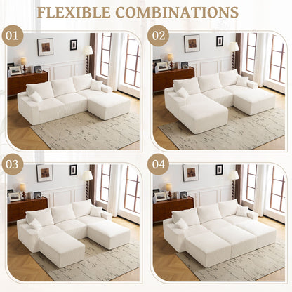 L Shaped Sectional Sofa, Full Compression 3 Seater Cloud Couch With Chaise