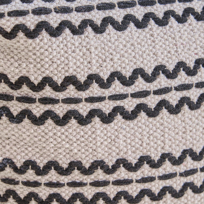 Lani - Handcrafted Fabric Pouf, Durable Cotton Square - Natural / Black