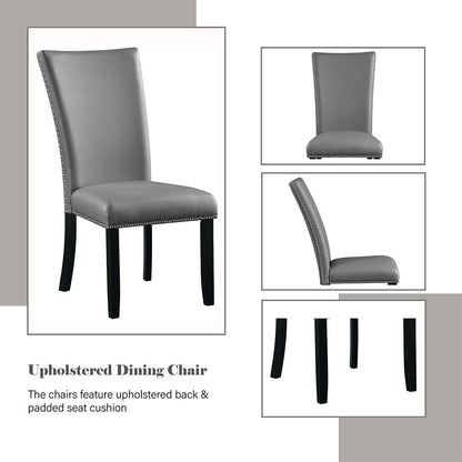 Caralin - Side Chair (Set of 2) - Gray Synthetic Leather & Black