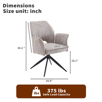 Dining Chair With Soft Cushion And 360° Rotation, Comfortable Armrest For Kitchen (Set of 2) - Gray