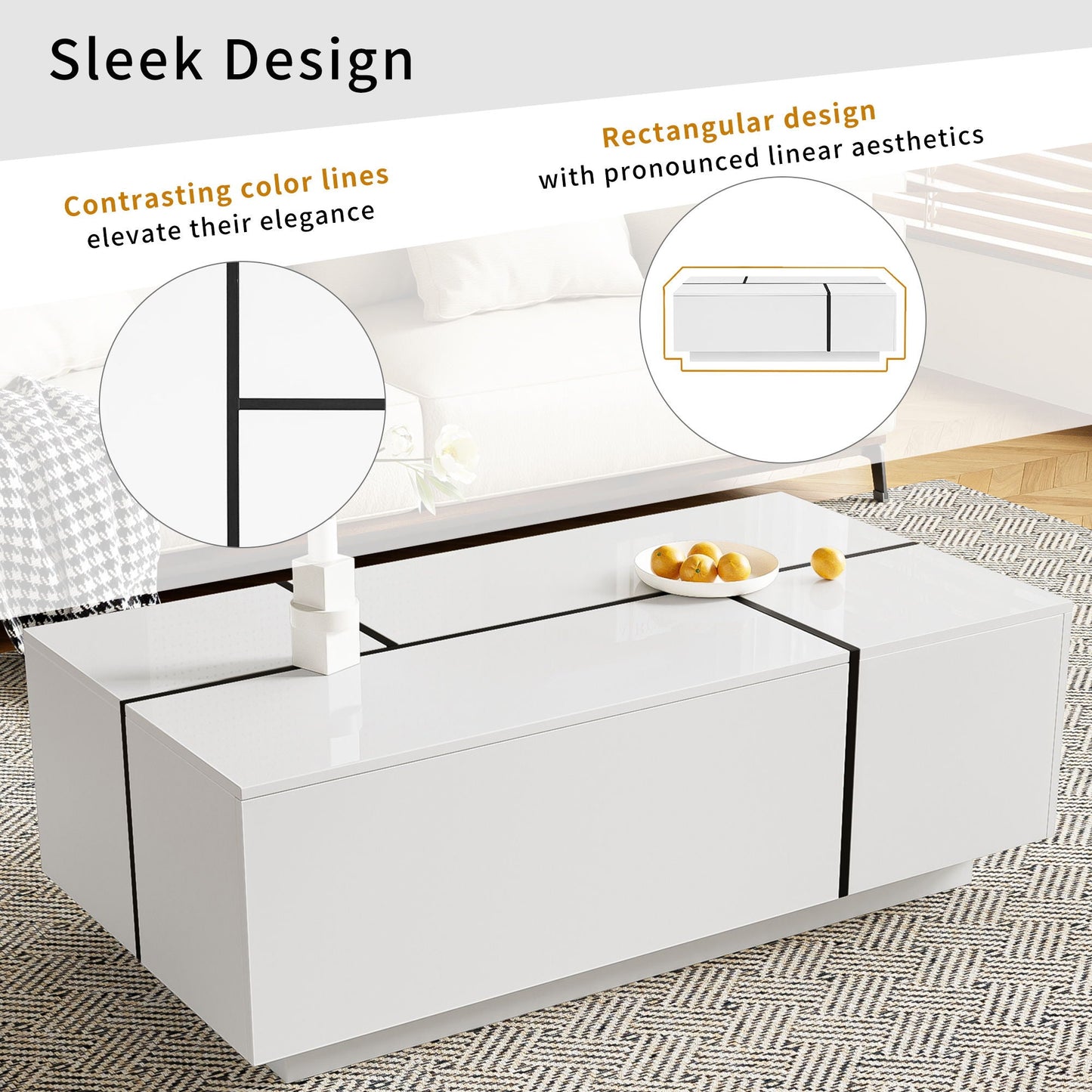 Extendable Coffee Table With 2 Hidden Storage Space And 2 Drawers For Living Room