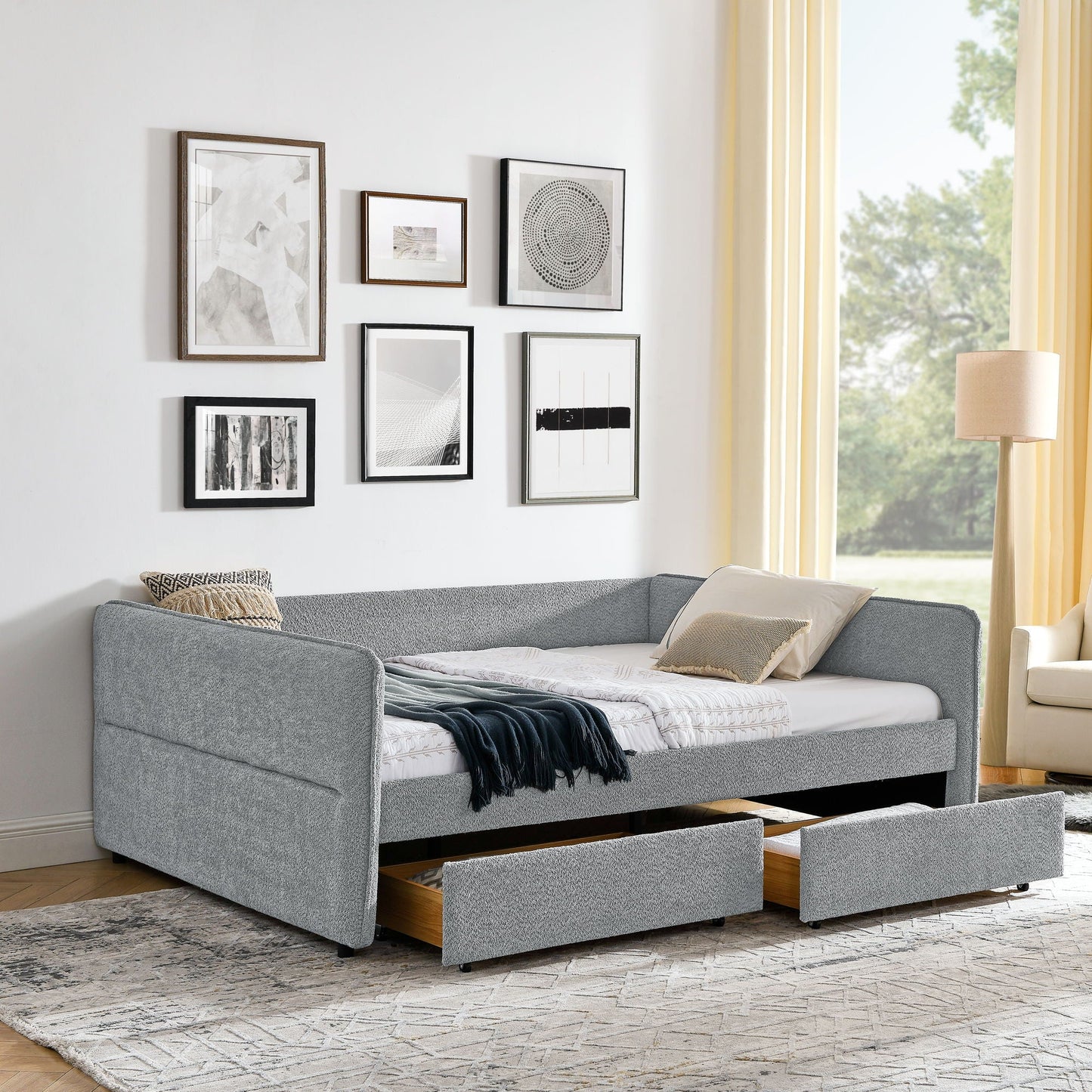 Upholstered Daybed & 2 Drawers