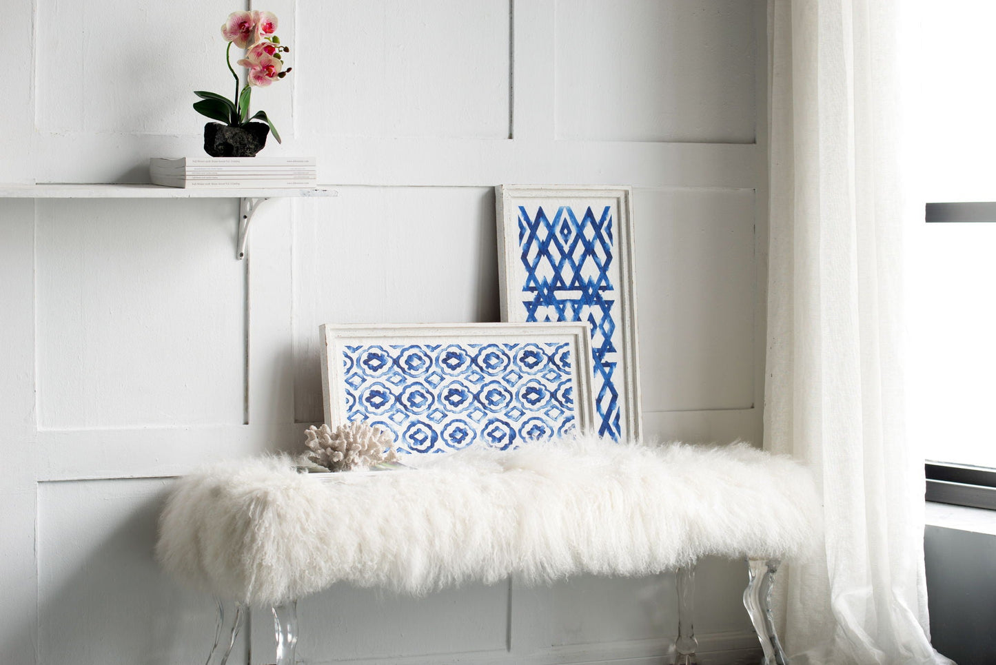Hanging Sculptures, Modern Wall Art Decor (Set of 2) - White / Blue
