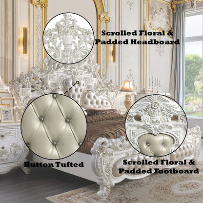 Vanaheim - Eastern King Bed - Beige Synthetic Leather & Antique White