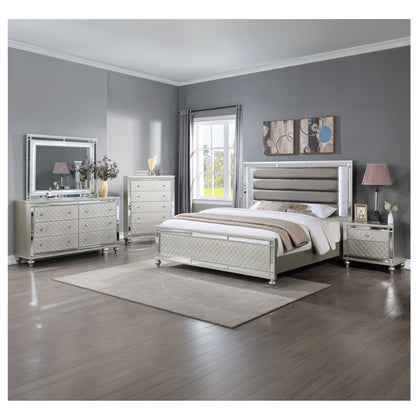 2 Drawer Nightstand With Diamond Patterned Fronts - Silver