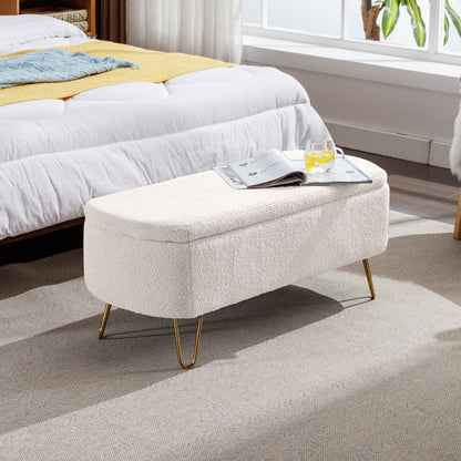 Storage Ottoman Bench For End Of Bed Legs, Modern Camel Faux Fur Entryway Bench Upholstered Padded With Storage For Living Room Bedroom
