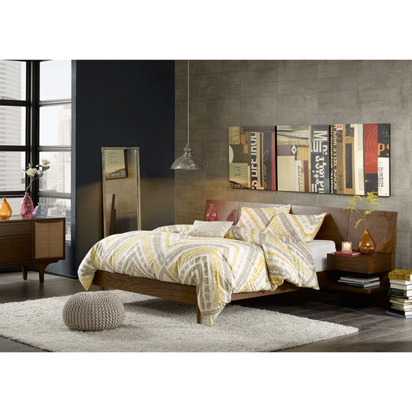 Queen Size Bed With Attached Nightstands And Hidden Storage - Pecan