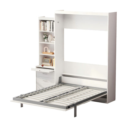 Morden Deisgn Vertical Murphy Bed With Shelf And Drawers For Bedroom Or Guestroom Wall Bed Space Saving Hidden Bed With New Style Gas Struts