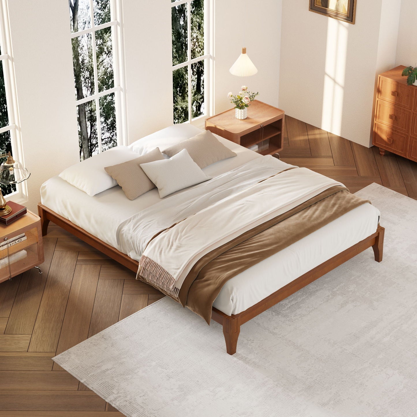 Solid Dry Bamboo Platform Bed Frame, With Slat Support