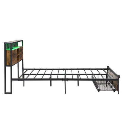 Modern Platform Bed, USB Charging Station, 2 Drawers, LED Lights