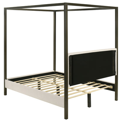 Monroe Upholstered Queen Canopy Bed Vanilla