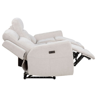 Kennett Chenille Upholstered Power Reclining Sofa Ivory
