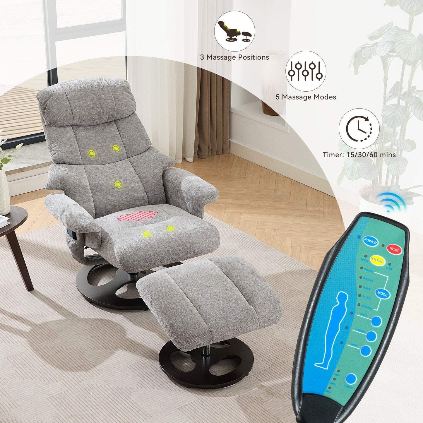 Ergonomic Recliner Chair With Ottoman, Modern 360° Swivel With Footstool