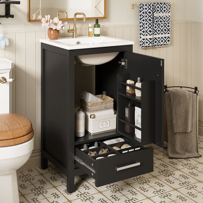 Bathroom Vanity With Ceramic Sink, Soft Close Drawers, Door Organizer, Divider Drawer, Adjustable Foot Pads
