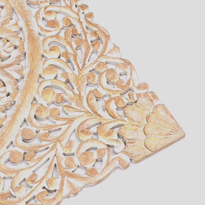 Floral Hand Carved Mandala Square Wall Decor With Spiritual Symbolism - Gold / White