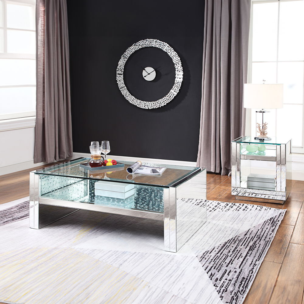 Nysa - 24" End Table - Mirrored & Faux Crystals