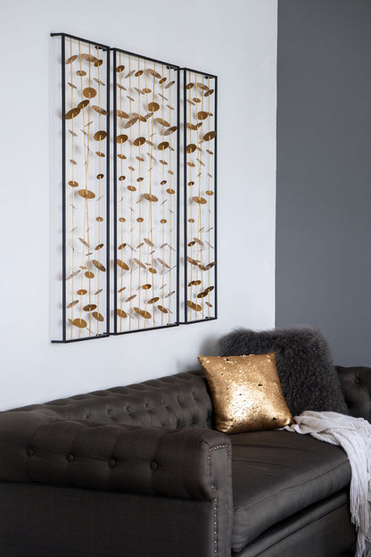 Metal Decorative Wall Art With Frame, Wall Decor For Living Room (Set of 3) - Gold