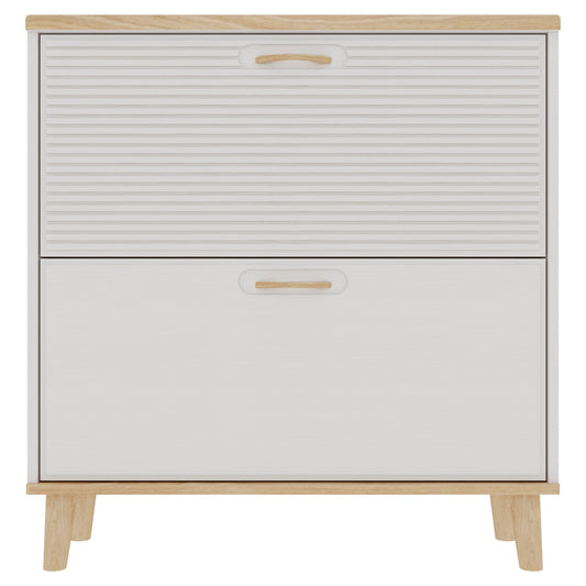 Narrow - Entryway Shoe Storage Cabinet With 2 Flip Drawers Legs - Natural / White