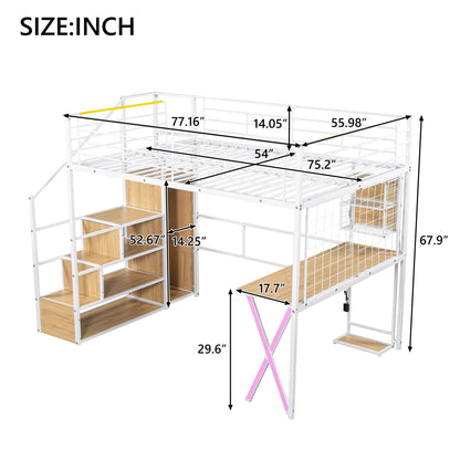Loft Bed With Built In Work Station, Wardrobe, Storage Staircase And LED