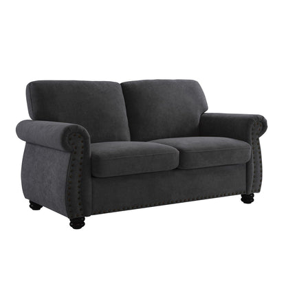 Soft Loveseat, Upholstered 2 Seater Couch, Loose Back Cushions And Turned Legs