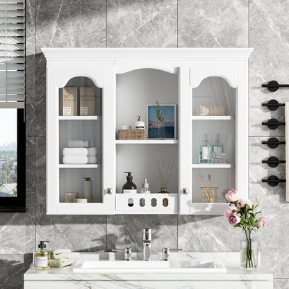 Wall-Mounted Medicine Cabinet With 2 Glass Doors, Adjustable Shelves - White