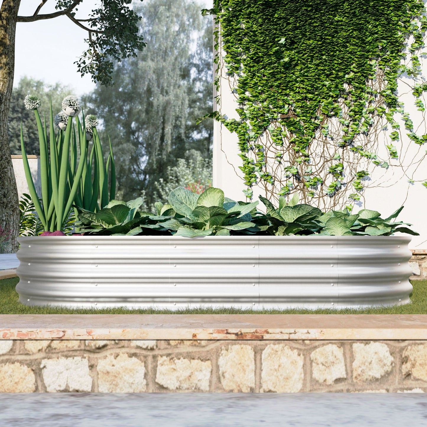 Heavy Duty Galvanized Raised Garden Bed Kit For Vegetables, Flowers & Herbs