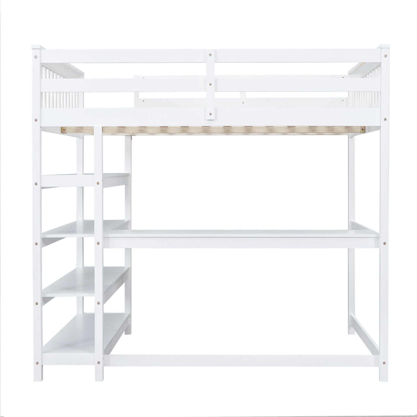 Loft Bed With Storage Shelves And Under Bed Desk