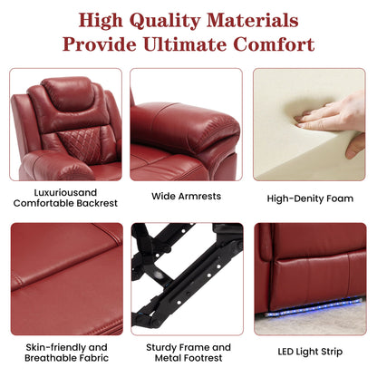Home Theater Seating Manual Recliner Chair With Center Console And LED Light Strip For Living Room - Red
