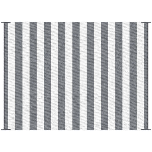Outsunny - Reversible Outdoor Rug, 9' x 12' Waterproof Plastic Straw Floor Mat, Portable Rv Camping Carpet With Carry Bag, Large Floor Mat For Backyard, Deck, Picnic, Beach - Gray & White Striped