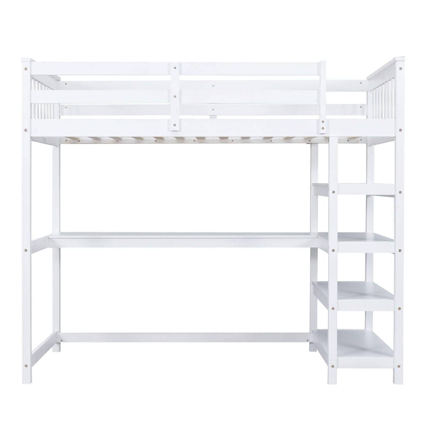 Loft Bed With Storage Shelves And Under Bed Desk
