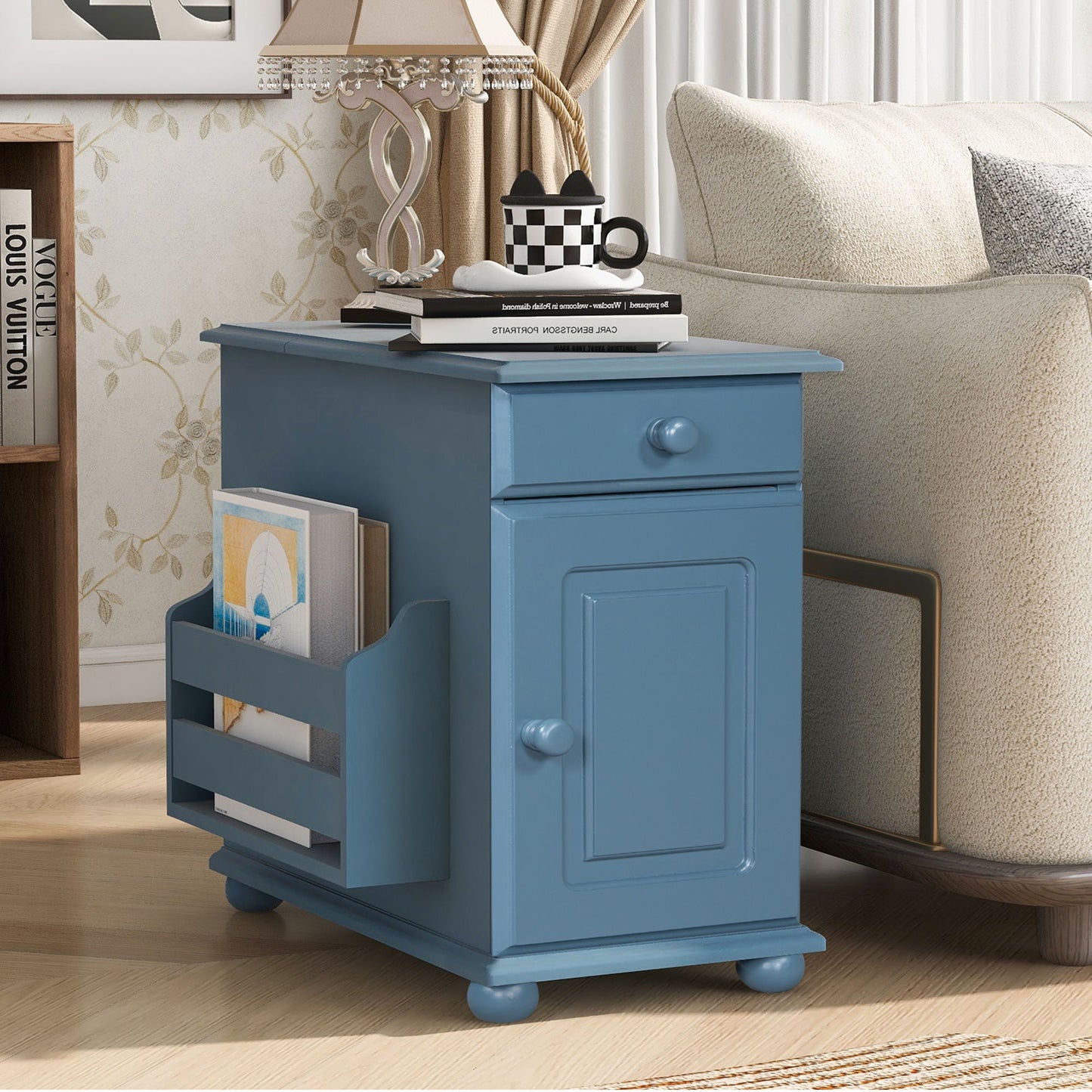 Vintage Flip Top Side Table With USB Ports