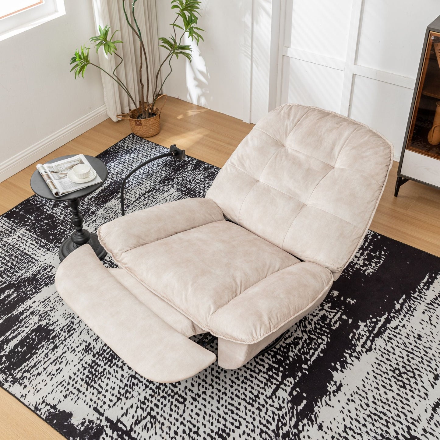 Modern Swivel Gliding Recliner Chair With Rocking Function And Phone Holder, Large Comfortable
